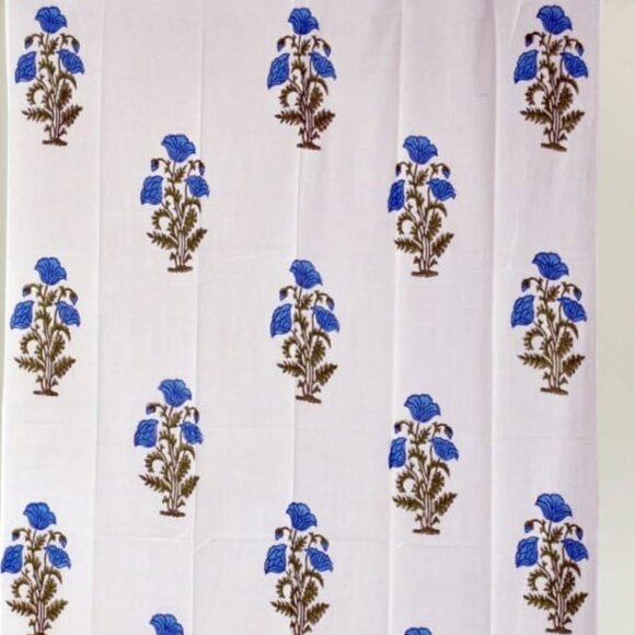 Hand Block Printed Cotton Curtains 7 feet – Set of 2 White & Navy Blue - Picture 2 of 3